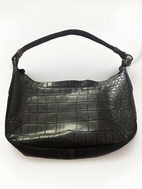 Donald J. Pliner Brown Croc Embossed Leather Shoulder Bag Designer Black Zip